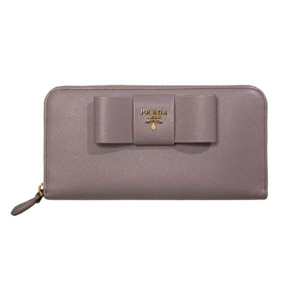 PRADA Prada Ribbon Saffiano Leather Round Zip Long Wallet 1ML506 Pink Women's